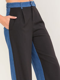 WOMEN'S BUTTON CLOSURE POCKETS STRAIGHT LEG DENIM CONTRAST PANTS