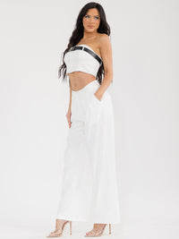 WOMEN'S SLEEVELESS CROP TOP & BUTTON CLOSURE PANTS BELTED SOLID 2PC. SET