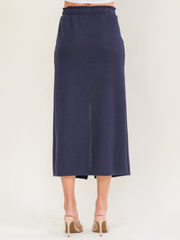 WOMEN'S ELASTIC WAIST FRONT SLIT POCKETS KNIT MAXI SKIRT