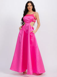 WOMEN'S SLEEVELESS CUT OUT FRONT POCKETS MAXI DRESS