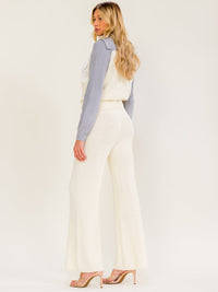WOMEN'S ELASTIC WAIST SELF TIE FRONT POCKETS COLORBLOCK WIDE LEG KNIT PANTS