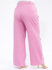 PLUS SIZE BUTTON CLOSURE POCKETS WIDE LEG PANTS