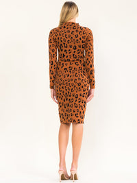 WOMEN'S LONG SLEEVE MOCK NECK BLOUSE & ELASTIC WAIST MIDI SKIRT ANIMAL PRINT 2PC. SET