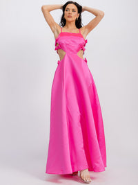 WOMEN'S SLEEVELESS CUT OUT FRONT POCKETS MAXI DRESS