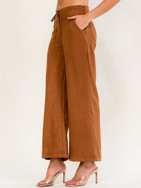 WOMEN'S ZIP UP LACE FRONT POCKETS WIDE LEG SUEDE PANTS
