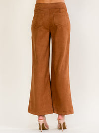 WOMEN'S ZIP UP LACE FRONT POCKETS WIDE LEG SUEDE PANTS