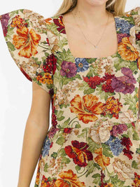 WOMEN'S RUFFLE SLEEVES SQUARE NECK FLORAL PRINT MINI DRESS