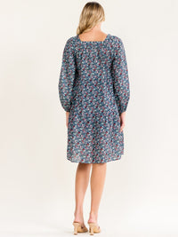 WOMEN'S LONG SLEEVE SQUARE NECK TUNIC FLORAL PRINT MINI DRESS