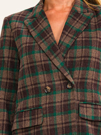 ENTRO WOMEN'S LONG SLEEVE BUTTON CLOSURE FRONT POCKETS PLAID BLAZER