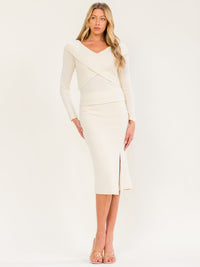 WOMEN'S LONG SLEEVE SURPLICE RIBBED BLOUSE