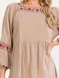 WOMEN'S LONG SLEEVE TUNIC FLORAL EMBROIDERY MINI DRESS
