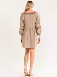 WOMEN'S LONG SLEEVE TUNIC FLORAL EMBROIDERY MINI DRESS