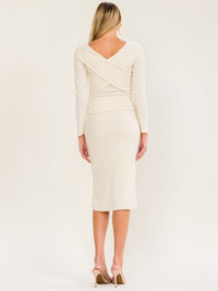 WOMEN'S LONG SLEEVE SURPLICE BLOUSE & ELASTIC WAIST MIDI SKIRT RIBBED 2PC. SET