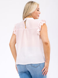 PLUS SIZE RUFFLE SLEEVE LACE DETAILED LOOSE FIT BLOUSE