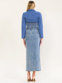 WOMEN'S LONG SLEEVE TOP & BUTTON CLOSURE MAXI SKIRT DENIM CONTRAST 2PC. SET