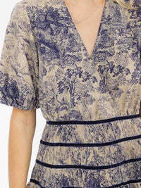 WOMEN'S SHORT SLEEVES SURPLICE WAIST DETAILED MULTI PRINT MINI DRESS