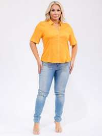 PLUS SIZE SHORT SLEEVE BUTTON UP BLOUSE