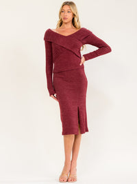 WOMEN'S LONG SLEEVE SURPLICE RIBBED BLOUSE
