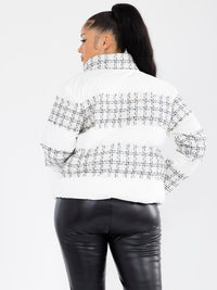WOMEN'S LONG SLEEVE ZIPPER CLOSURE FRONT POCKETS CONTRAST PUFFER JACKET