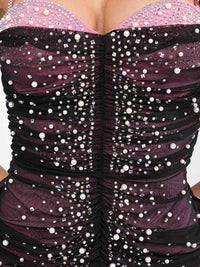 WOMEN'S SLEEVELESS PEARL MESH SEQUINS DETAILED BODYCON RUCHED MINI DRESS
