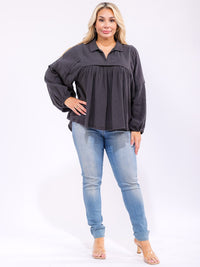 PLUS SIZE LONG SLEEVE V-NECK TUNIC TOP