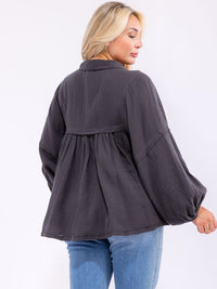 PLUS SIZE LONG SLEEVE V-NECK TUNIC TOP