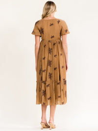 WOMEN'S SHORT PUFF SLEEVE EMBROIDERY DETAILED MAXI DRESS