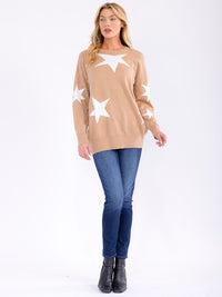 WOMEN'S LONG SLEEVE STARS PRINT PULLOVER SWEATER