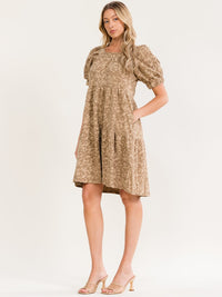 WOMEN'S SHORT PUFF SLEEVE FRONT POCKETS TUNIC TIERED DETAILED MINI DRESS