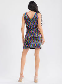 WOMEN'S SLEEVELESS V-NECK MULTI COLOR SEQUINS MINI DRESS