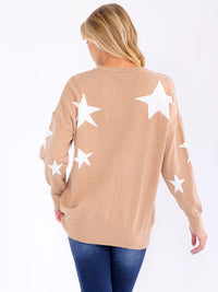 WOMEN'S LONG SLEEVE STARS PRINT PULLOVER SWEATER