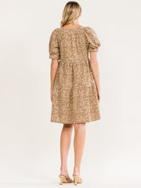 WOMEN'S SHORT PUFF SLEEVE FRONT POCKETS TUNIC TIERED DETAILED MINI DRESS