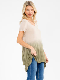 WOMEN'S SHORT SLEEVE V-NECK TUNIC COLORBLOCK BLOUSE