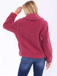 WOMEN'S LONG SLEEVE BUTTON CLOSURE FRONT POCKETS SHERPA JACKET