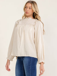WOMEN'S LONG SLEEVE SMOCK NECKLINE BLOUSE