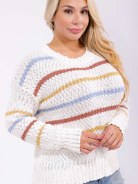 PLUS SIZE LONG SLEEVE COLORBLOCK STRIPES KNIT PULLOVER SWEATER