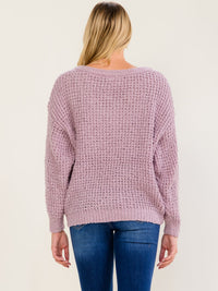 WOMEN'S LONG SLEEVE V-NECK KNIT PULLOVER SWEATER