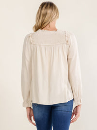 WOMEN'S LONG SLEEVE SMOCK NECKLINE BLOUSE