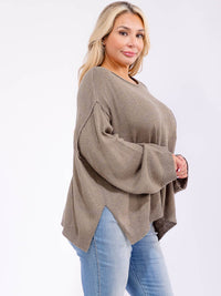 PLUS SIZE LONG SLEEVE FRONT POCKET KNIT PULLOVER SWEATER