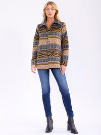 WOMEN'S LONG SLEEVE BUTTON CLOSURE MULTI PRINT SHACKET
