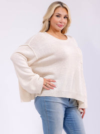 PLUS SIZE LONG SLEEVE FRONT POCKET KNIT PULLOVER SWEATER