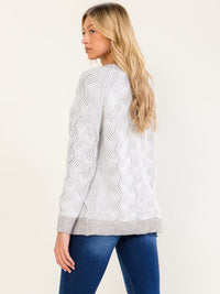 WOMEN'S LONG SLEEVE V-NECK BUTTON UP COLORBLOCK FRONT POCKETS DETAILED CARDIGAN