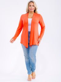 PLUS SIZE LONG SLEEVE OPEN FRONT SOLID CARDIGAN