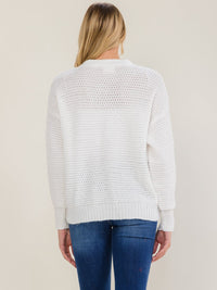WOMEN'S LONG SLEEVE V-NECK BUTTON UP FRONT POCKETS KNIT SWEATER