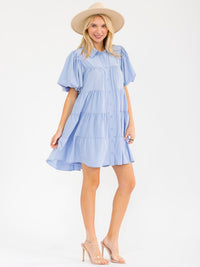 WOMEN'S SHORT SLEEVE BUTTON UP TIERED LOOSE FIT MINI DRESS