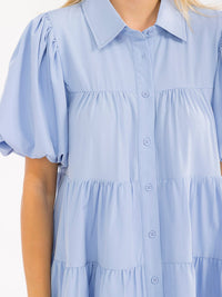 WOMEN'S SHORT SLEEVE BUTTON UP TIERED LOOSE FIT MINI DRESS