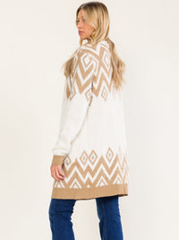 WOMEN'S LONG SLEEVE V-NECK COLORBLOCK FRONT POCKETS DETAILED CARDIGAN