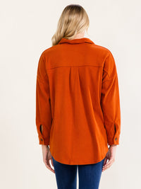 WOMEN'S LONG SLEEVE BUTTON UP FRONT POCKET CORDUROY SHIRT