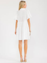 WOMEN'S SHORT SLEEVE BUTTON UP TIERED LOOSE FIT MINI DRESS