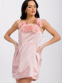 WOMEN'S SLEEVELESS FLOWER DETAILED PLEATED MINI DRESS